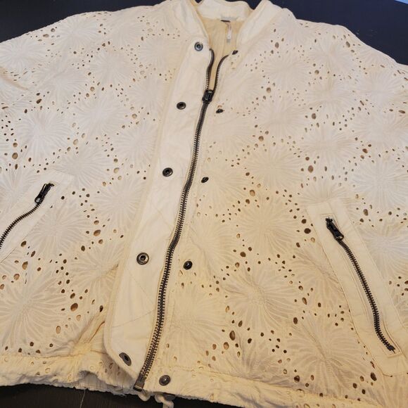 Free People Womens Cream Cotton Daisy Jane Long Sleeve Bomber Jacket Size Medium - Picture 8 of 13